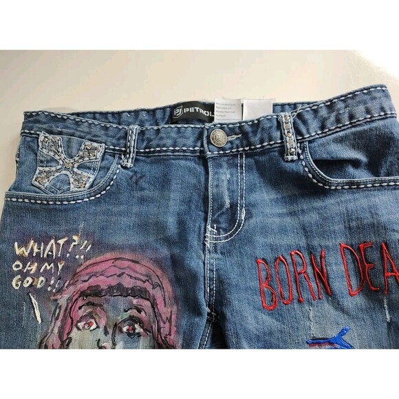 Denim Chaps Style Petrol Custom Cut Biker PUNK Jeans Distressed Custom Sz 31 - Picture 5 of 12